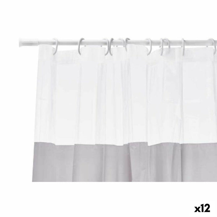 Shower Curtain Berilo Grey Transparent Plastic PEVA 180 x 180 cm 16 x 28,5 x 4 cm (12 Units)