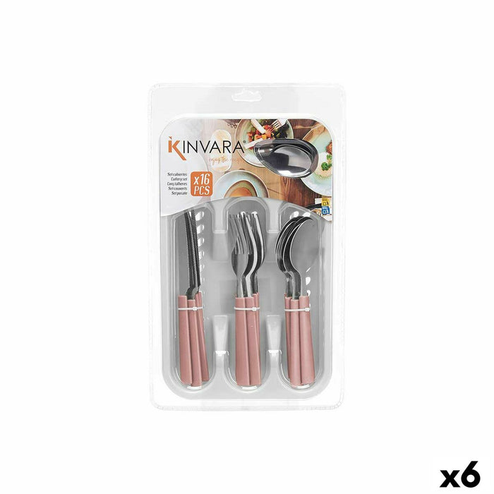 Set de Cubiertos Kinvara KT166096-1C-P Rosa Plateado Acero Inoxidable Plástico (6 Unidades)