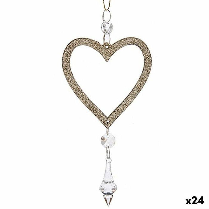 Adorno Navideño Krist+ Champagne Plástico Purpurina Corazón 9 x 16 x 2 cm (24 Unidades)