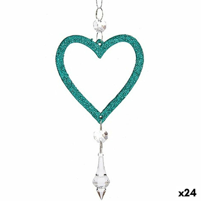 Adorno Navideño Krist+ Verde Plástico Purpurina Corazón 9 x 16 x 2 cm (24 Unidades)