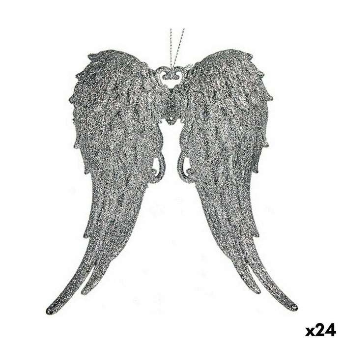 Décorations de Noël Krist+ Argenté Plastique Paillettes Ailes d'ange 13 x 14,5 x 2,5 cm (24 Unités)