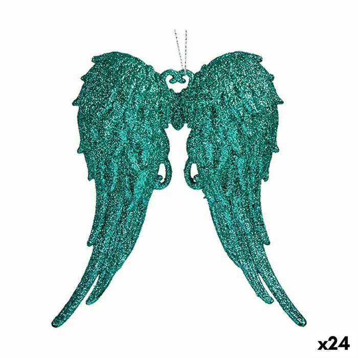 Adorno Navideño Krist+ Verde Plástico Purpurina Alas de Ángel 13 x 14,5 x 2,5 cm (24 Unidades)