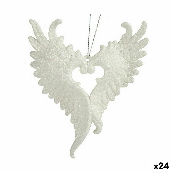 Christmas bauble Krist+ White Plastic Glitter Angel Wings 12 x 13 x 2,5 cm (24 Units)