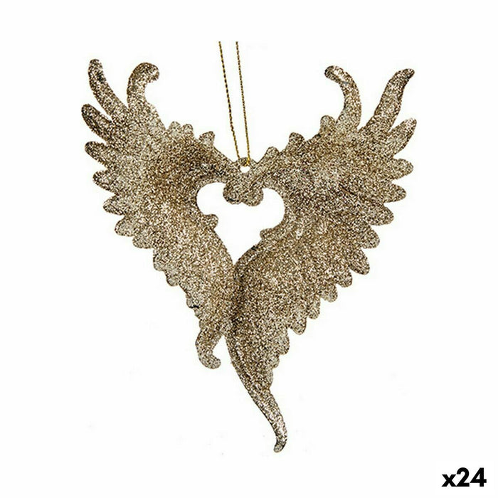 Adorno Navideño Krist+ Champagne Plástico Purpurina Alas de Ángel 12 x 13 x 2,5 cm (24 Unidades)