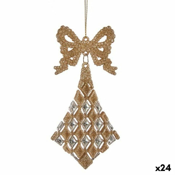 Adorno Navideño Krist+ Champagne Plástico Purpurina Lazo Rombos 7,5 x 1 x 15,5 cm 7,5 x 15,5 x 1 cm (24 Unidades)