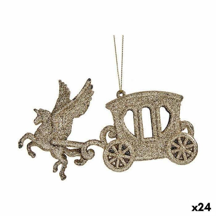 Adorno Navideño Krist+ Champagne Plástico Purpurina Carruaje Mágico 15 x 8,5 x 4,5 cm (24 Unidades)