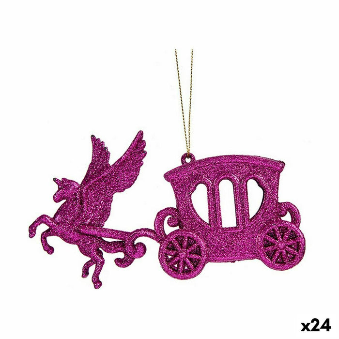 Adorno Navideño Krist+ Fucsia Plástico Purpurina Carruaje Mágico 15 x 8,5 x 4,5 cm (24 Unidades)