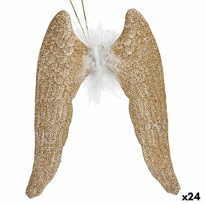 Adorno Navideño Krist+ Champagne Plástico Purpurina Alas de Ángel 12,5 x 15 x 2,5 cm (24 Unidades)