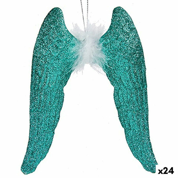 Décorations de Noël Krist+ Vert Plastique Paillettes Ailes d'ange 12,5 x 15 x 2,5 cm (24 Unités)