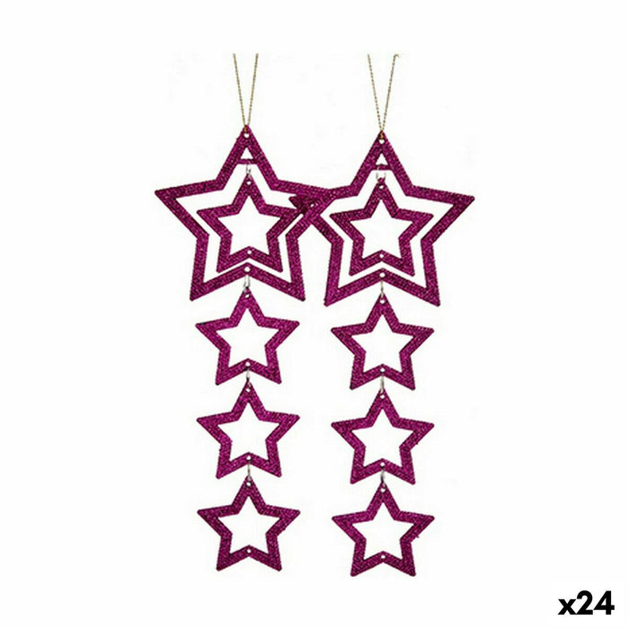 Ensemble Décorations de Noël Krist+ Fuchsia Plastique Paillettes Étoile 19 x 0,2 x 23 cm 10 x 23 x 0,4 cm (24 Unités)