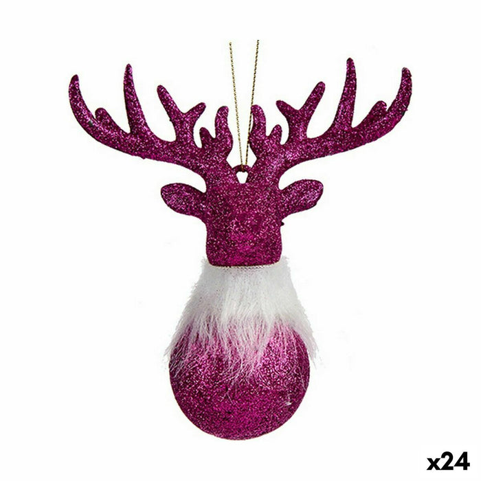 Adorno Navideño Krist+ Fucsia Plástico Purpurina Reno 14 x 15,5 x 7 cm 13,5 x 15,5 x 7 cm (24 Unidades)