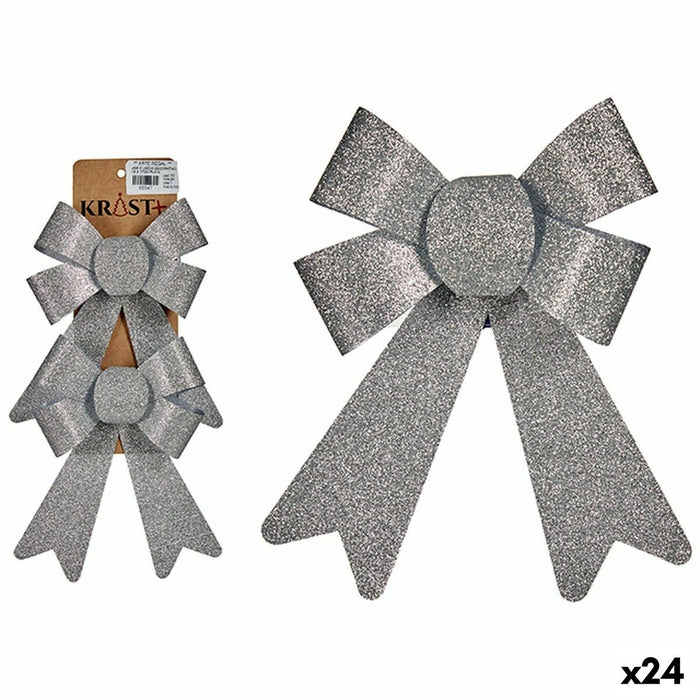 Set Adornos de Navidad Krist+ Plateado PVC 15 x 2 x 18 cm Lazo (24 Unidades)