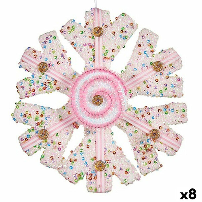 Adorno Navideño Krist+ Blanco Rosa Copos de nieve 17 x 6 x 17 cm (8 Unidades)