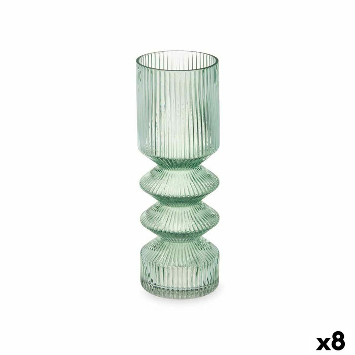Vase Gift Decor Green Crystal Stripes 8 x 23 x 8 cm (8 Units)