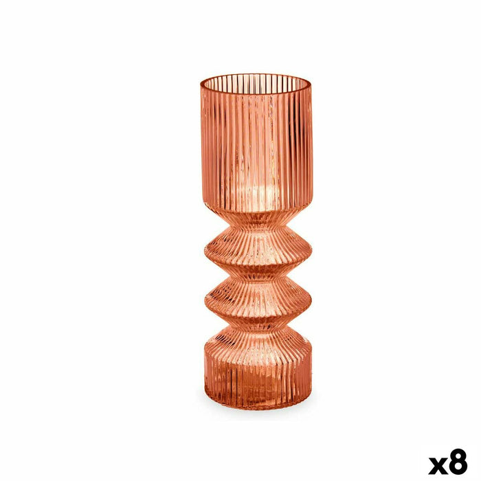 Jarrón Gift Decor VGSY0823S-R VGSY0823S-R Naranja Teja Cristal Rayas 8 x 23 x 8 cm (8 Unidades)
