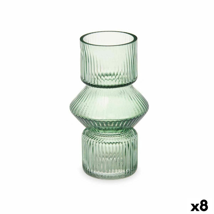 Jarrón Gift Decor VGSY1016S-GRE VGSY1016S-GRE Verde Cristal Rayas 9,5 x 16,5 x 9,5 cm 10,5 x 17,5 x 10,5 cm (8 Unidades)