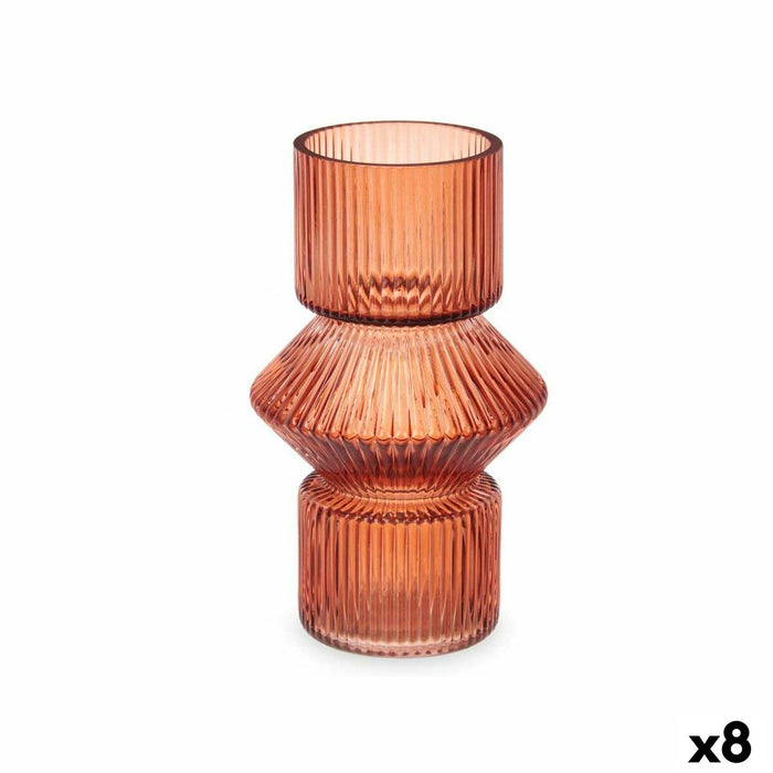 Jarrón Gift Decor VGSY1016S VGSY1016S Naranja Teja Cristal Rayas 9,5 x 16,5 x 9,5 cm 10,5 x 17,5 x 10,5 cm (8 Unidades)