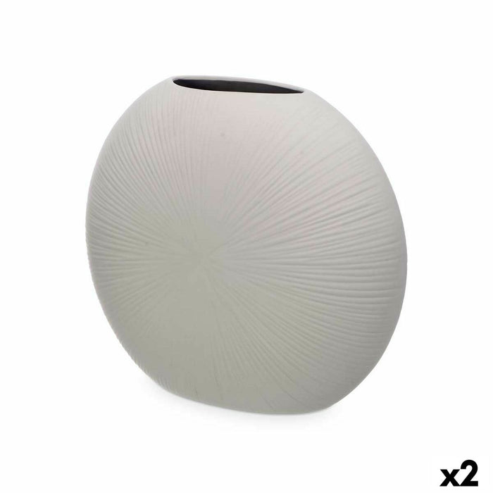 Vase Gift Decor Grey Ceramic Circular 36 x 34 x 16 cm (2 Units)