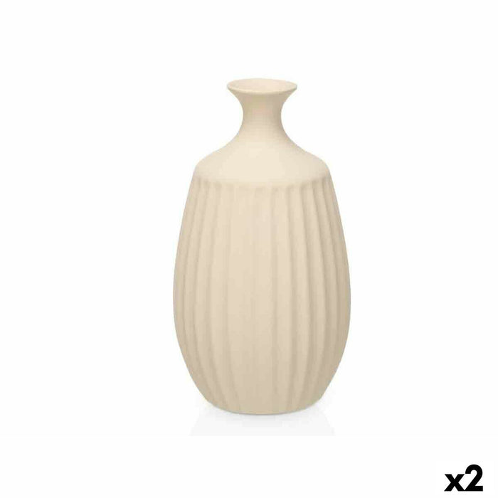 Jarrón Gift Decor 223-C 223-C Beige Cerámica Rayas 21 x 39 x 21 cm (2 Unidades)