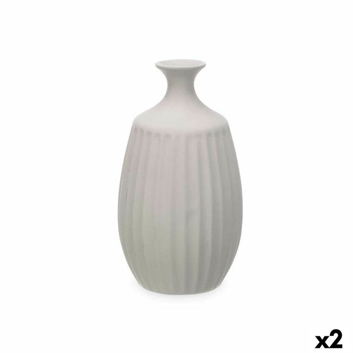 Vase Gift Decor Grey Ceramic Stripes 21 x 39 x 21 cm (2 Units)