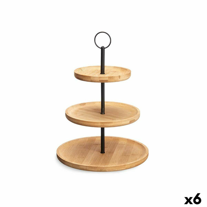 Frutero Kinvara KT225015-2 Negro Natural Metal Bambú 25 x 37 x 25 cm (6 Unidades)