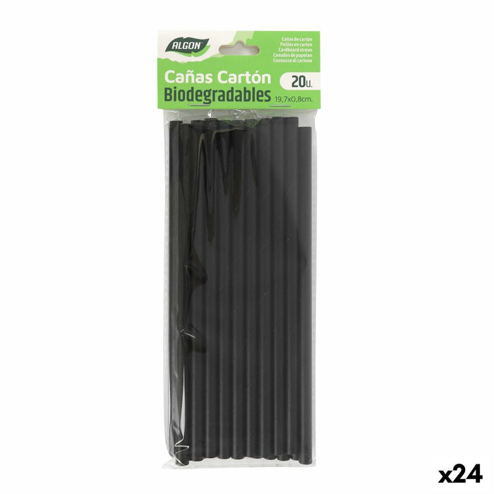 Pajita Reutilizable Algon Negro 19,7 x 0,8 cm 20 Piezas 24 Unidades