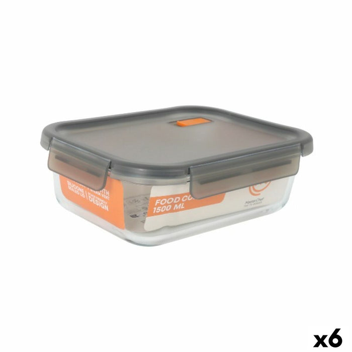 Fiambrera Hermética MasterChef Gris Transparente Rectangular 1,5 L (6 Unidades)