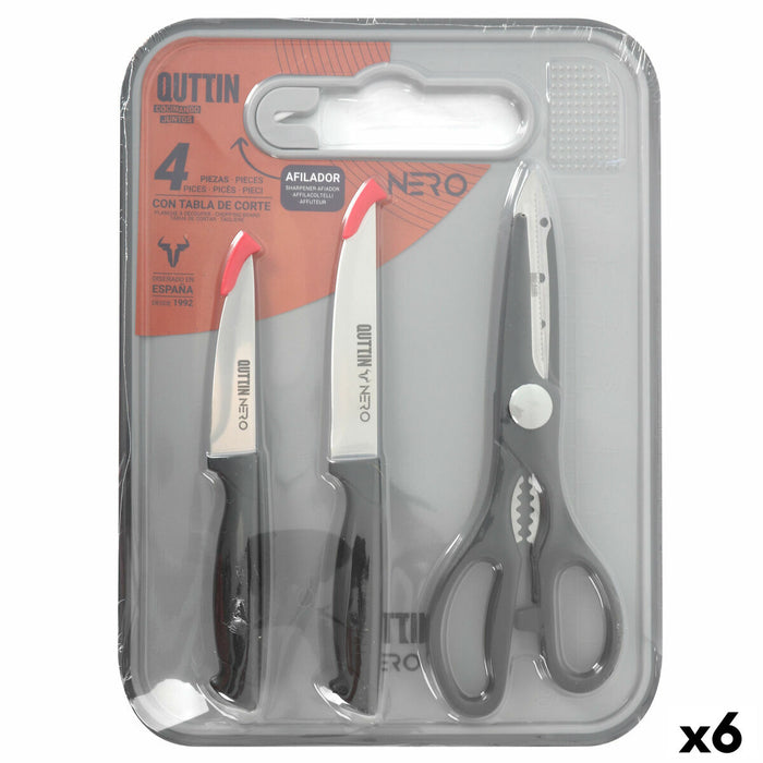 Knife Set Quttin Nero 4 Pieces (6 Units)