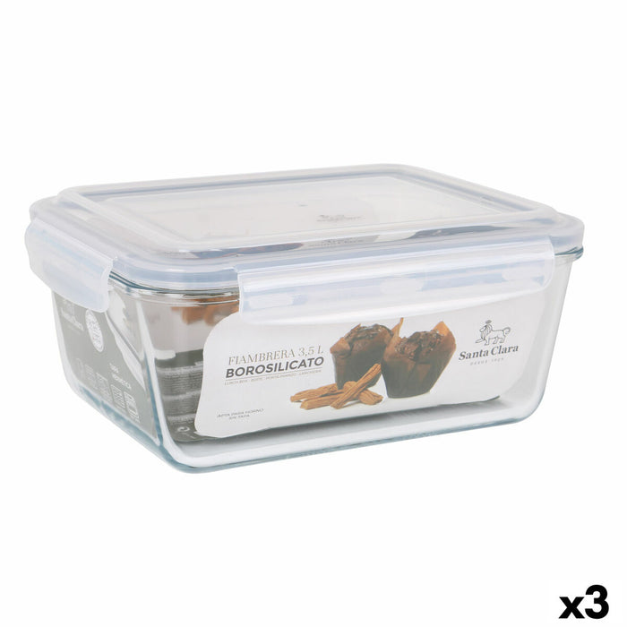 Fiambrera Hermética Santa Clara Transparente Rectangular 3,5 L (3 Unidades)