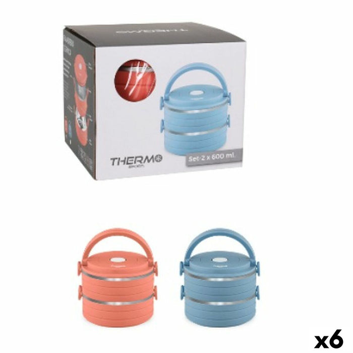 Set of lunch boxes ThermoSport Blue Red Steel Plastic 600 ml 2 Pieces (6 Units)