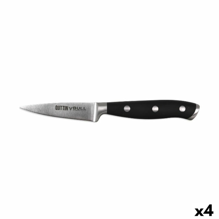 Cuchillo Pelador Quttin Bull Negro Plateado Acero Inoxidable 9 cm (4 Unidades)
