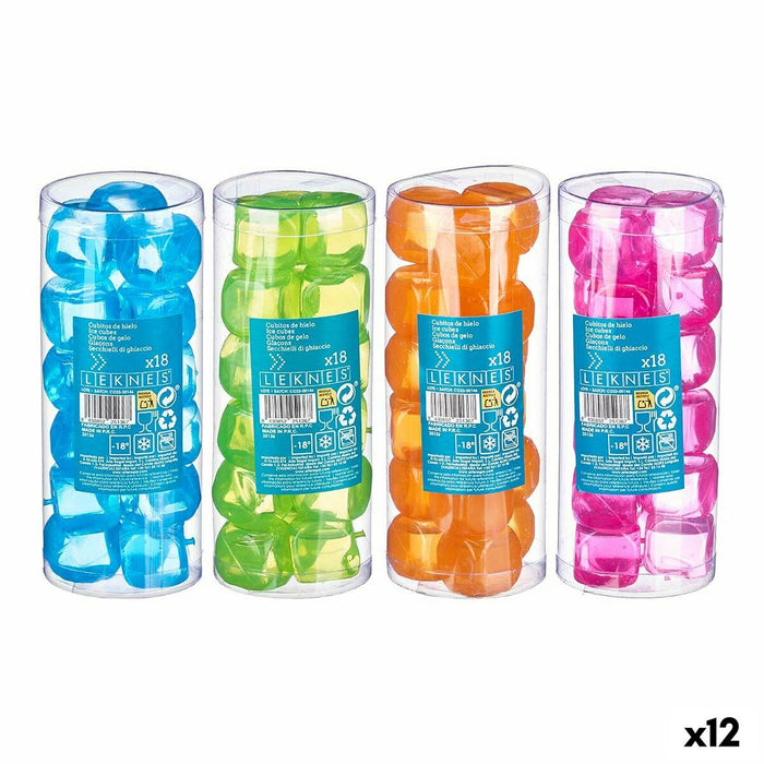 Reusable cooling cubes Leknes Blue Green Orange Pink Polyethylene Distilled water 6,5 x 16 x 6,5 cm 18 Pieces (12 Units)